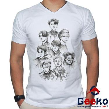 Imagem de Camiseta Ateez 100% Algodão KPOP Geeko, Branco gola v, GG