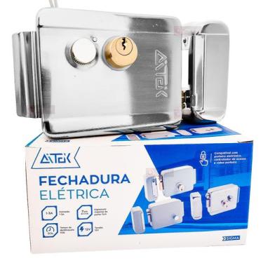 Imagem de Fechadura Eletrica Dupla Com Botao Original Sobrepor C/ Cilindro Ajust