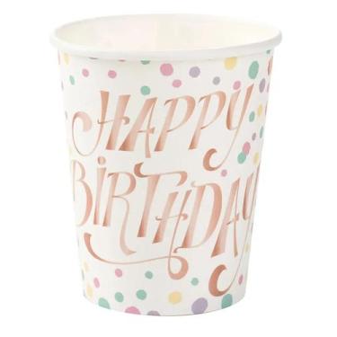 Imagem de 10 Copos de Papel Happy Birthday Colorido Candy Bolinhas 270 ml Silver