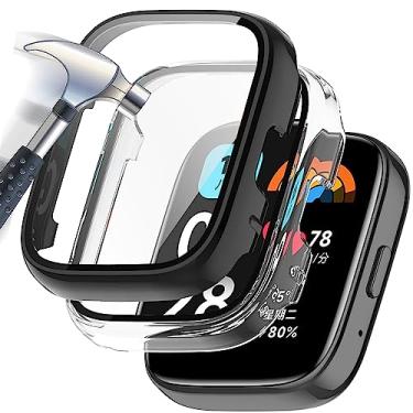 Imagem de Accdeny [Pacote com 2] Capa com protetor de tela de vidro temperado compatível com xiaomi redmi watch3 Active, dureza 9H, 360°, proteção completa, ultrafina, PC, preto e transparente