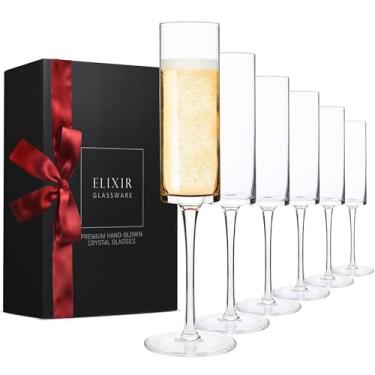 Imagem de ELIXIR GLASSWARE Taças de champanhe - 170 g - Conjunto de 6 taças de champanhe de borda - Conjunto de taças de vinho de cristal modernas e elegantes - taças de champanhe para casamento - Flauta de