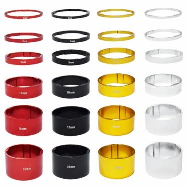 Imagem de Albedel 4 conjuntos de espaçadores de arruela de haste de fone de ouvido de bicicleta 2/3/5/10/15/20 mm serve para cabeças de 1-1/8" (28,8 mm) tubos de direção para MTB Road Bike liga de alumínio