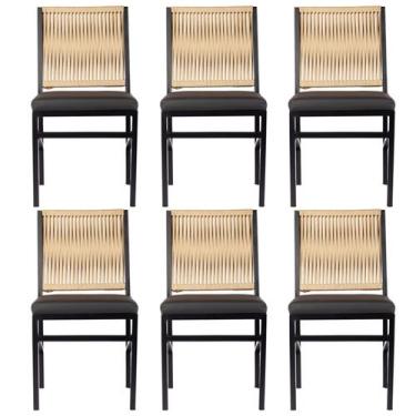 Imagem de Cadeira Corda Nautica Preta Bege  Sala, Varanda, Sacada, Cozinha - Cad