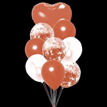 Imagem de Kit Buquê de Balões Coração - Rose - Buquê com 9 Balões - Partiufesta 