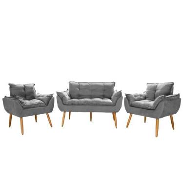 Imagem de Kit Namoradeira Opala + 2 Poltronas Suede Cinza Claro Porto - Porto De
