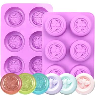 Imagem de Conjunto de moldes de silicone de abelha, 2 peças de moldes redondos de silicone de abelha, formato de colmeia, 6 cavidades para fazer sabão caseiro, gelatina DIY, bomba de banho, vela de cera de