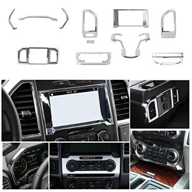 Imagem de JeCar Kit de acabamento de decoração de interiores 11 peças para Ford F150 2015-2020, acabamento de volante e console central, painel e tampa de ventilação de ar condicionado traseiro (cromado)
