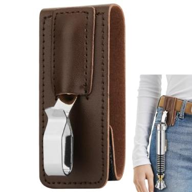 Imagem de Cosmos Clipe de cinto de sabre de luz com suporte de punho – clipe para coldre de cintura de sabre de luz para prender a cinto de 8,89 cm de largura (couro PU - marrom)