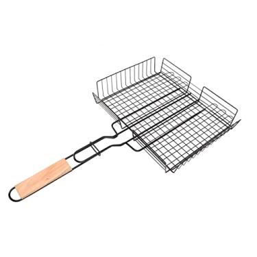 Imagem de Cesta para Churrasqueira, Alça de Madeira Antiaderente, Cesta para Grelha de Fácil Rotatividade, Rede Prática para Churrasco, Material de Ferro Premium, Rack de Acampamento