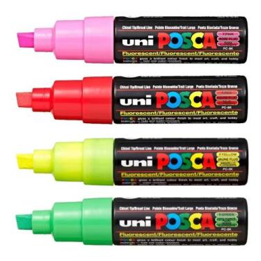 Imagem de Kit Posca PC-8K FLUOR Rosa,Vermelho, Amarelo, Verde Uni-ball