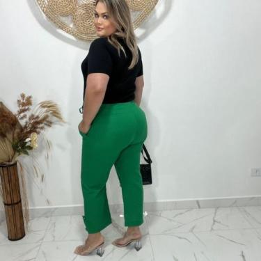 Imagem de Calça Pantacourt Liso Feminina Plus Size - Mclube, Verde bandeira, G1