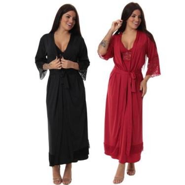Imagem de Kit 2 robe noiva feminino roupão de renda luxo hobe - ALTIE, Preto, Ru