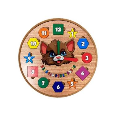 Imagem de Relógio Pedagógico Infantil Didático Educativo 21x21 Mdf Madeira Adesi