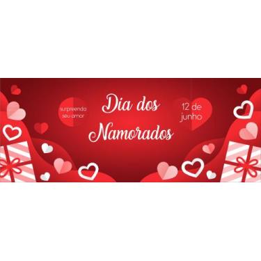 Imagem de Faixa Banner em Lona Dia dos Namorados Vermelho Corações e Presente - 