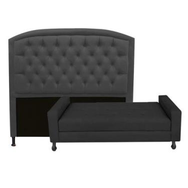 Imagem de Kit Félix com Cabeceira Geovana 1,40 cm Casal Baú Quarto Sala Suede Pr