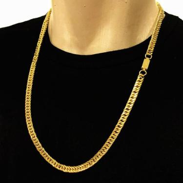 Imagem de Cordão Elo Duplo 7mm Corrente Masculina Banhada Ouro 18k - Azmar SemiJ