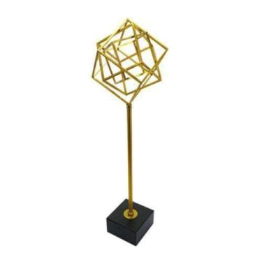 Imagem de Escultura Cubos Abstratos Metal Dourado Maior Luxo - LUXdécor