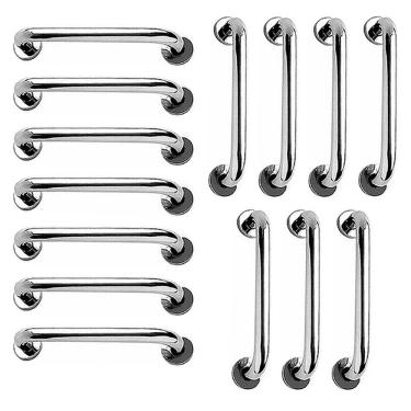 Imagem de Barra de Apoio Barra 40cm Inox Kit 14 Unidades Idoso Cadeirante Deficiente Banheiro Box Suporte Escada Corrimao Segurança Resistente Acessibilidade