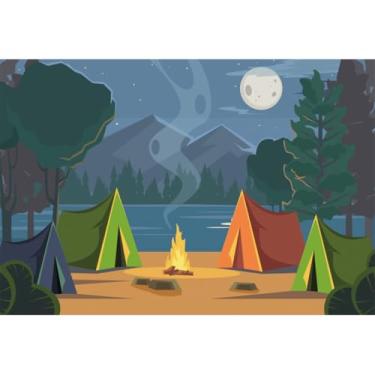 Imagem de DORCEV Cenário fotográfico de acampamento florestal de 3,7 x 3 m, decoração de acampamento, acampamento de verão, fogueira, acampamento feliz, fogueira, quintal, churrasco, festa, piquenique, banner,