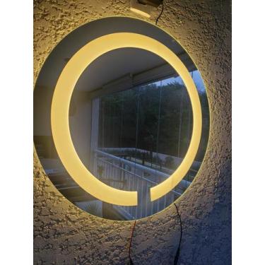 Imagem de Espelho jateado Redondo 60cm com LED quente - Woodglass