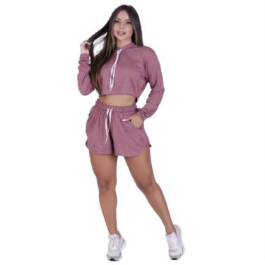 Imagem de Conjunto esportivo feminino short e croped manga longa - ORBIS FITNESS