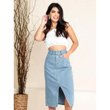 Imagem de DOUTORAS MODAS Saia Jeans Com Fenda 5253 Estilo e Versatilidade , Clar