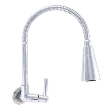 Imagem de Torneira Gourmet Cônico Duplo Jato Metal Inox Pia Cozinha Parede Luxo 
