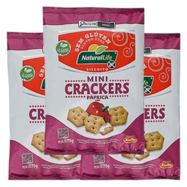 Imagem de Mini Crackers Sem Glúten, Vegano Páprica Natural Life contendo 3 pacot