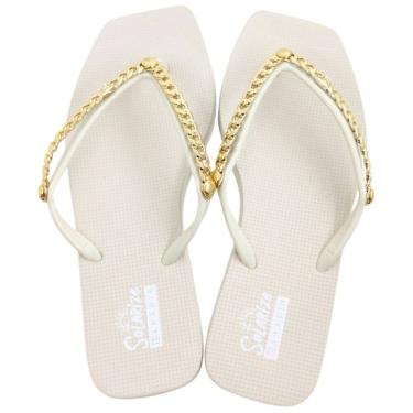 Imagem de Chinelo de Dedo Feminino Casual Dia a Dia Passeio Praia Bico Quadrado com Aplique de Co...