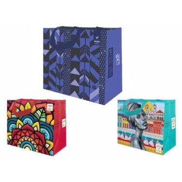 Imagem de Sacolas Ecobag de Ráfia 1 Grande e 2 Médias Sortido B4U