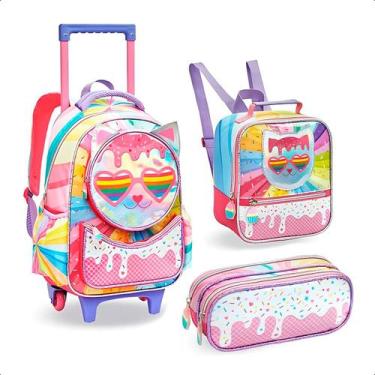Imagem de Kit Mochila de Rodinhas Meninas Escolar Lancheira Estojo - Klizz, Rosa