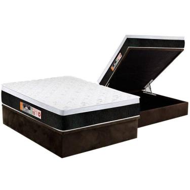 Imagem de Cama Box Baú Casal: Colchão Espuma Castor D45 Black E White Air Euro Pillow + Base Brown(138X188)