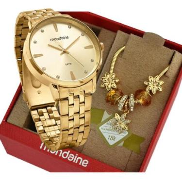 Imagem de Relogio Mondaine Dourado Medio 32598 + Kit Semi Joia