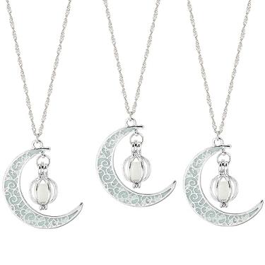 Imagem de SUPERFINDINGS 3 peças, 3 cores, colares com pingente de lua que brilha no escuro, colar com pingente de meio crescente, série luminosa, colar fluorescente de liga de liga fluorescente para mulheres,