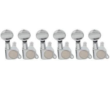 Imagem de Musiclily 6 em Linha Tarraxas Blindada para Guitarra Fender Stratocaster Telecaster,Botão do Rim Cromado