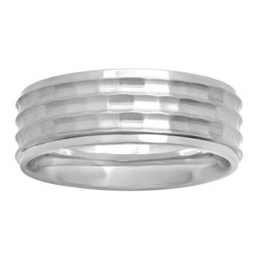 Imagem de STEEL NATION JEWELRY Aliança de casamento masculina côncava côncava com acabamento em martelo de 8 mm de aço inoxidável, Metal, Sem pedra preciosa