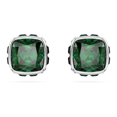 Imagem de Swarovski Brincos de pedra do mês de nascimento, corte quadrado, maio, verde, acabamento em ródio, One Size, Latão Zircônia cúbica Cristal, Zircônia cúbica