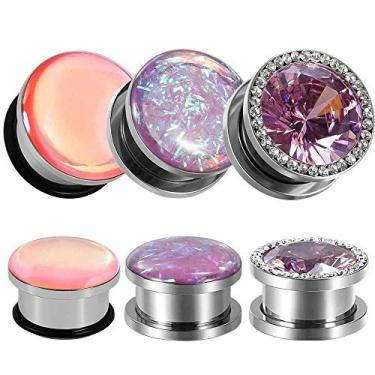 Imagem de TBOSEN Conjunto de 6 peças de alargadores de orelha de aço inoxidável com zircônia cúbica grande, alargador, alargador, piercing corporal, 00g(10mm), Metal