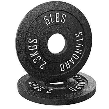 Imagem de Synergee Placas de peso de metal padrão 2,27 kg. Abertura de 5,08 cm para musculação, exercícios olímpicos e levantamento de energia. Placas pesadas clássicas de metal Old School.