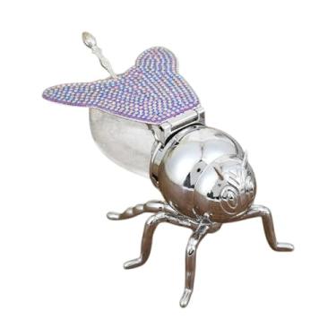 Imagem de IEUDNS Jarra de mel em forma de abelha, dispensador de xarope de vidro com colher, açucareiro novidade para mesa, jantar em casa, festas de cozinha, Violeta Prata