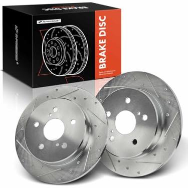 Imagem de A-Premium Rotores de freio a disco traseiro perfurados e ranhurados de 11,06 polegadas (281 mm) compatíveis com modelos selecionados Toyota e Lexus - Camry, RAV4, Corolla Cross, Prius, Venza, C-HR,