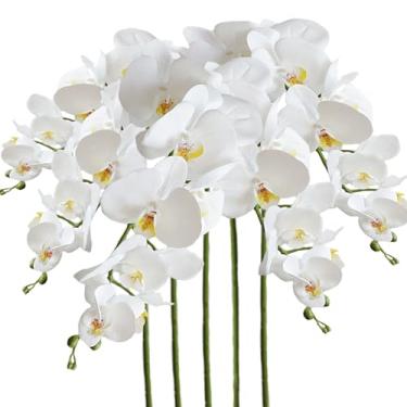 Imagem de Sumupa Phalaenopsis artificial, 5 peças, flores artificiais, orquídeas artificiais, caule, plantas falsas para decoração (branca)
