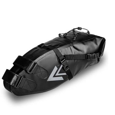 Imagem de AFISHTOUR Bolsa de selim de bicicleta impermeável 10/13L para selim de ciclismo, bolsa de armazenamento sob o assento, para viagens de mountain road bike (preto)