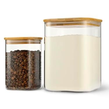 Imagem de D2scrma Vasilha de armazenamento quadrada de vidro hermético de 122 onças 41 onças com tampa de bambu conjunto de 2 (3600 ml * 1 1200 ml * 1) potes de vidro de galão grande recipiente de arm