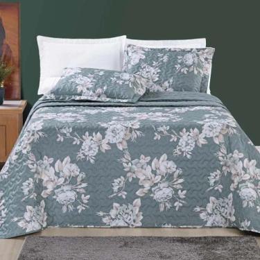 Imagem de Cobre Leito Celi King Micropercal 200 Fios - Verde Floral - Casa Scarp