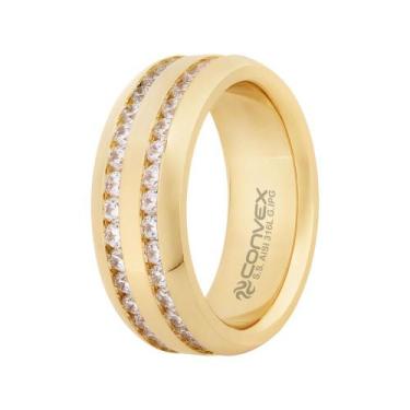 Imagem de Aliança de Namoro Troya Dupla com zircônia 8mm Gold IPG - Convex, 21