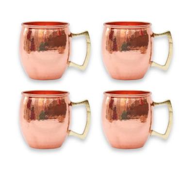 Imagem de Kit 4 Canecas De Cobre Puro 300 ML Com Alça De Bronze- 5% OFF -  Artes