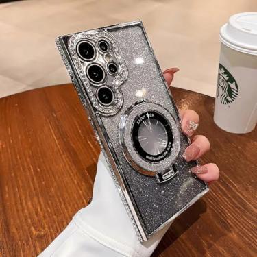 Imagem de Capa de suporte de diamante com glitter de luxo para Samsung Galaxy S24 Ultra S23 S22 Plus A55 A35 A25 A24 A15 A05S Capa de TPU revestida, prata, para Samsung S24