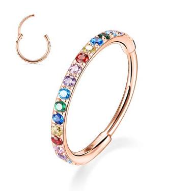 Imagem de PEAKLINK 20G 18G 16G 14G CZ/Opala Aço Inoxidável Sem Costura Articulada Segmento Anel de Piercing para Cartilagem de Concha de Septo Helix 6/7/8//9/10/12 mm, Metal, outro,