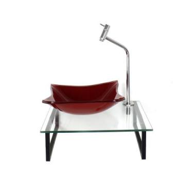 Imagem de Kit Cuba Vidro 10Mm Vermelho Ferrari Tampo 40Cm Incolor - Cubas E Gabi